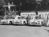 The three Cunningham Corvette entries going through scrutineering at Le Mans, 1960.