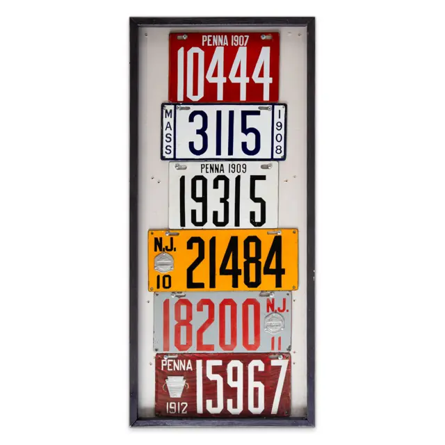 Six Porcelain License Plates in Framed Panel, 1907–1912 | The