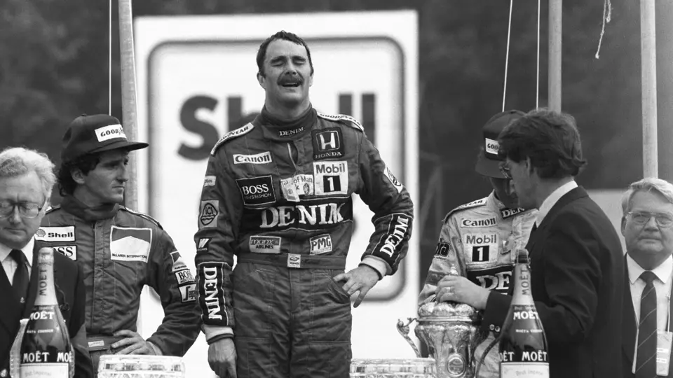 British GP Brands Hatch, Kent, England 1986   
Podium Nigel Mansell Williams FW11 wins the race, Nelson Piquet Williams FW11 is 2nd and Alan Prost Mclaren MP4/2c  3rd
© Formula One Pictures / Picture by John Townsend. Office tele (+36)26 322 826 Hungarian mobile (+36) 70 776 9682. UK Mobile +44 7747 862606 www.f1pictures.com.
Vat Number 221 9053 92
 
