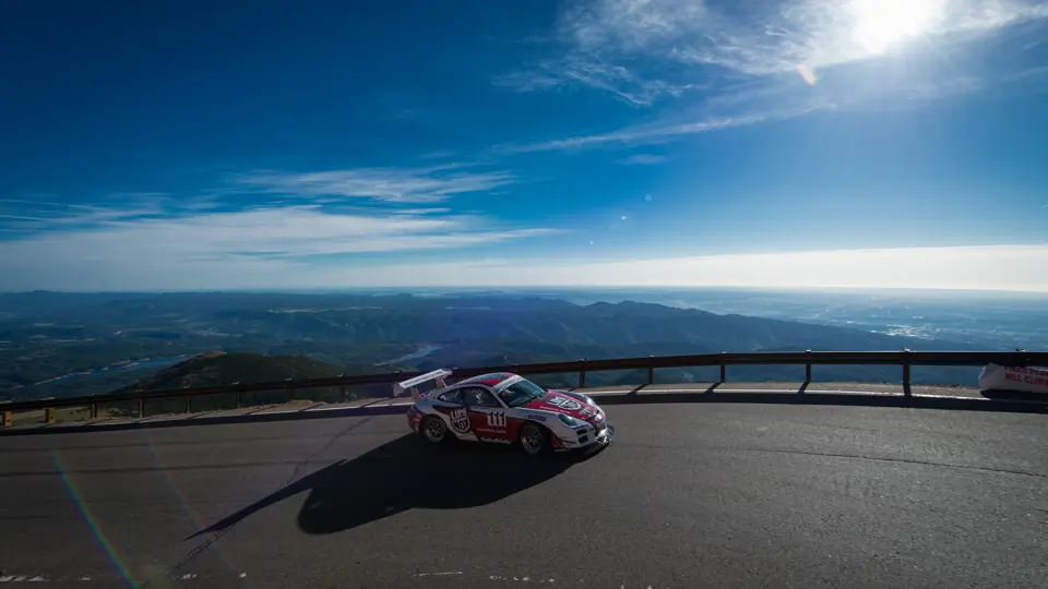 Jeff Zwart behind the wheel of the Porsche 911 GT3 Cup at the Pikes Peak International Hill Climb, 2014.