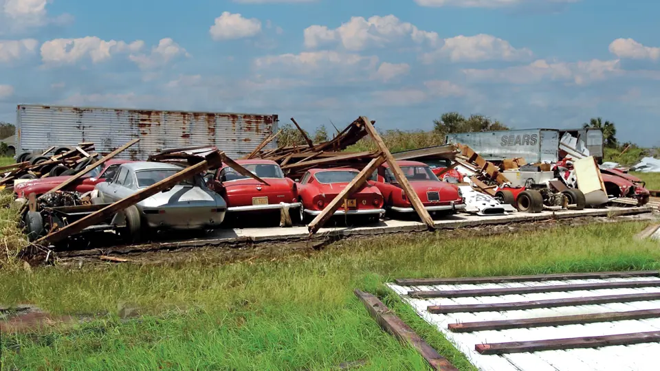 Chassis 07809 following the barn collapse as a result of Hurricane Charley, 2004.