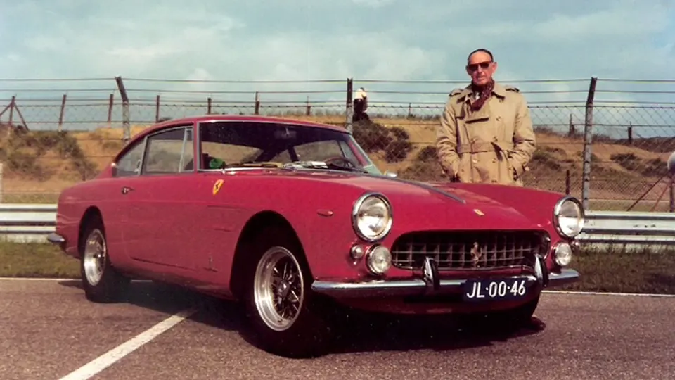 The Ferrari was once owned by John Hugenholtz, a prominent Dutch racetrack designer, pictured here with the car.