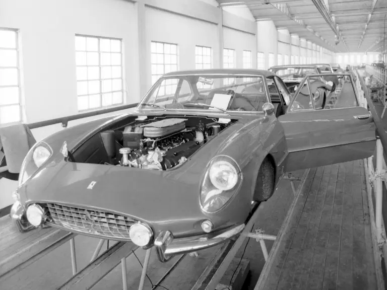 Chassis no. 3949 SA being assembled at Maranello.