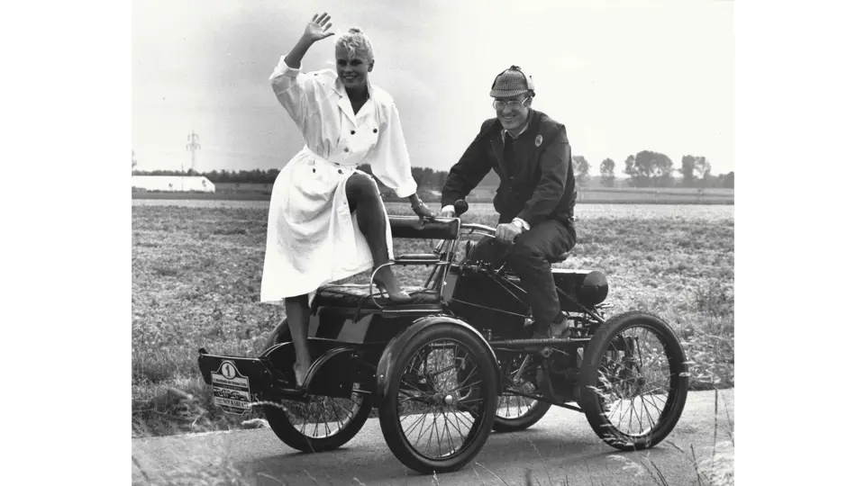 Former owner Bob Steffalaar makes use of the trike’s front quadricycle attachment.