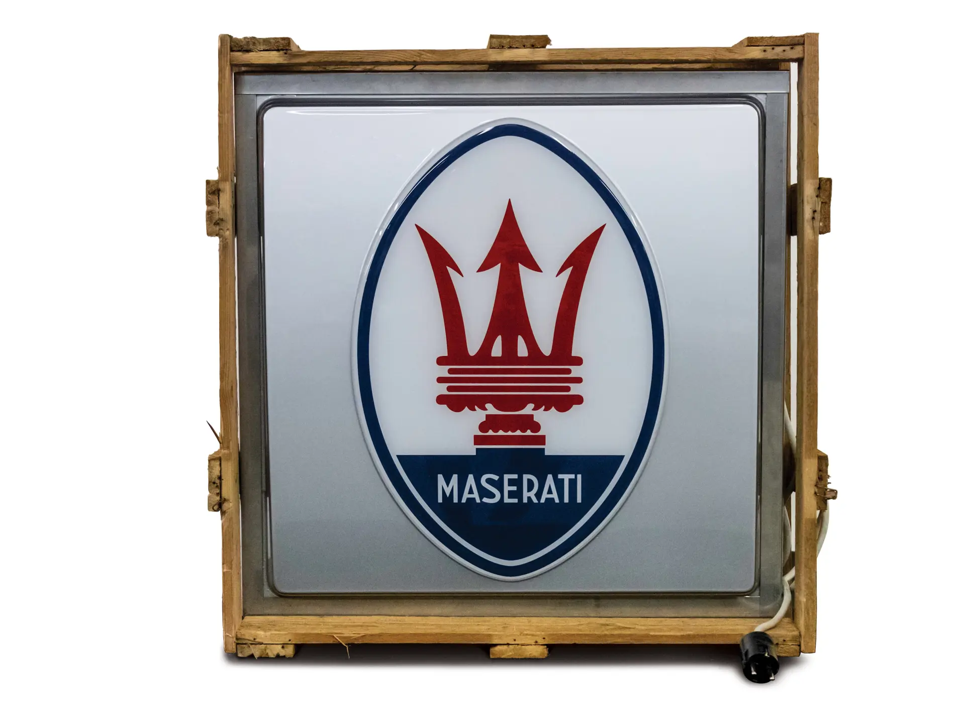 Maserati Lighted Sign with Original Wooden Crate | Villa Erba 2019 | RM ...