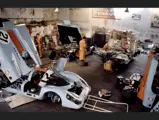 The trio of Gulf-Porsche 917s are dutifully prepared for competition at Le Mans, 1970.