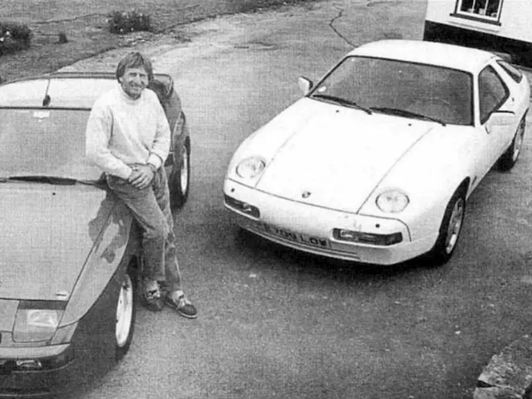 Derek Bell poses with his 924 Carrera GTS (left) and the 928 S4 Club Sport 'Prototype' (right).