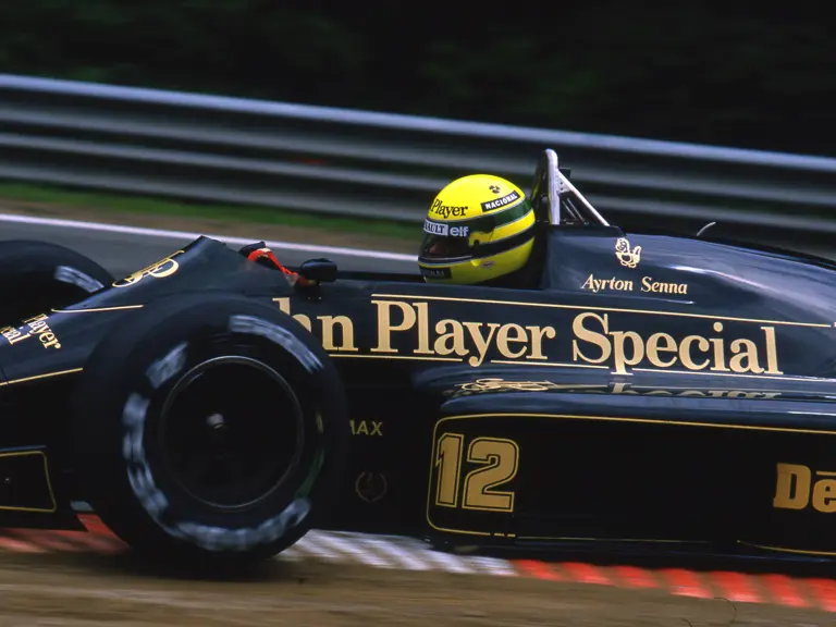 Ayrton Senna at speed during the 1986 Spanish Grand Prix.