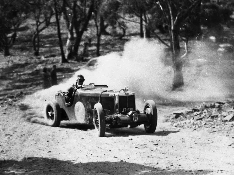 Otto Stone tackles the Mount Tarrengower hill climb in chassis K3016 in 1948.