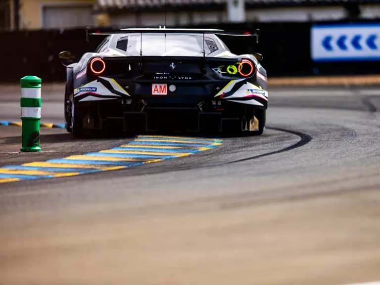 Chassis 3858 rounds a corner at the 2021 24 Hours of Le Mans.