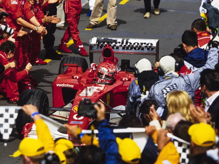 Michael Schumacher, Ferrari F2001, celebrates victory in pitlane during the Australian GP at Melbourne Grand Prix Circuit on March 03, 2002 in Melbourne Grand Prix Circuit, Australia.