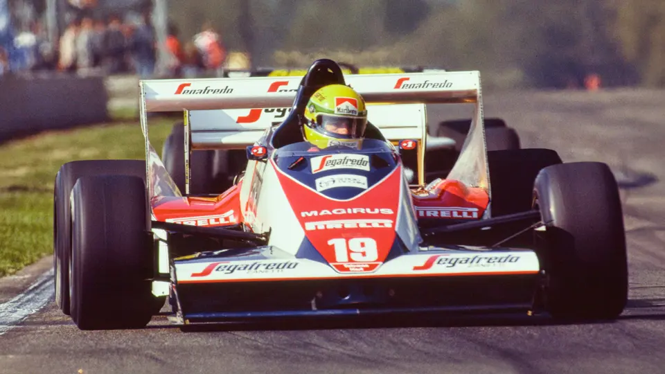 Senna steers chassis TG183B-05 to 7th at Zolder. He would later be bumped up to 6th when Tyrrell was disqualified from the 1984 season.