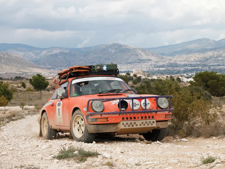 The Porsche is pictured participating in the off-road Spain Classic Raid in 2016.