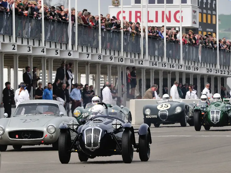 Chassis no. 421/200/210 at speed on the track at the 72nd Goodwood Members meeting. 