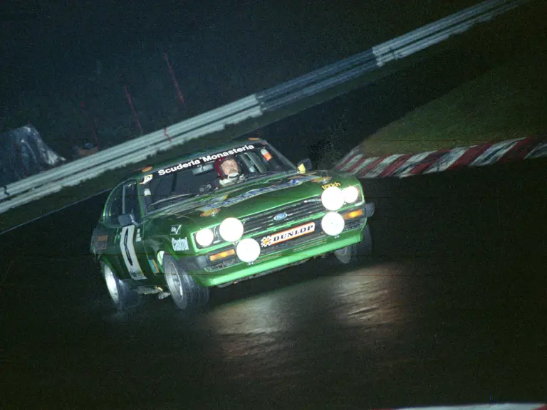 The Capri races under the cover of darkness at the 1981 24 Hours of Nürburgring.