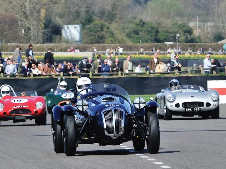 Chassis no. 421/200/210 at speed on the track at the 72nd Goodwood Members meeting. 