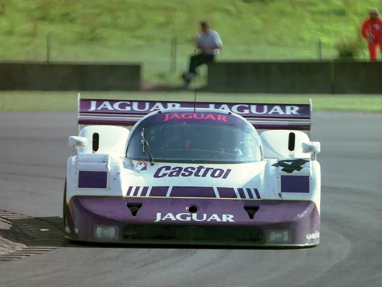 Andy Wallace and Jan Lammers drive No.4 at the 1990 Donington World Sports Prototype Championships.