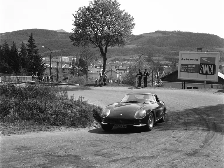 Claude Bouscary climbs to a first place finish in the at the 1967 Course de Côte du Col Bayard in his Ferrari 275 GTB.