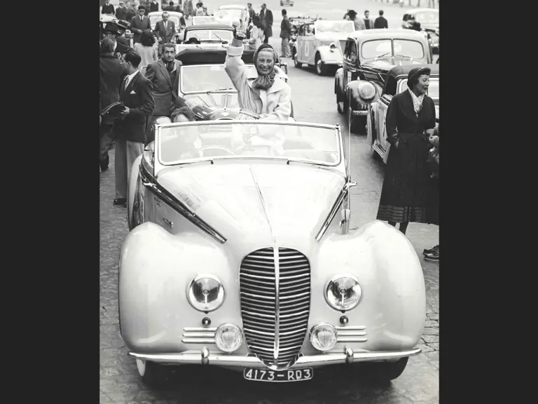 French actress, Michèle Morgan, at the start of the Paris-Anet Automobile Rally on July 11, 1948.