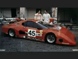 The Ferrari 512 BB/LM of Scuderia Supercar Bellancauto rests in the pits with drivers Fabrizio Violati and Duilio Truffo.