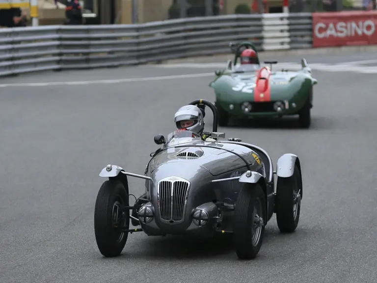 The Frazer Nash races through Casino Square in the 9th Monaco Grand Prix Historic in 2014.
