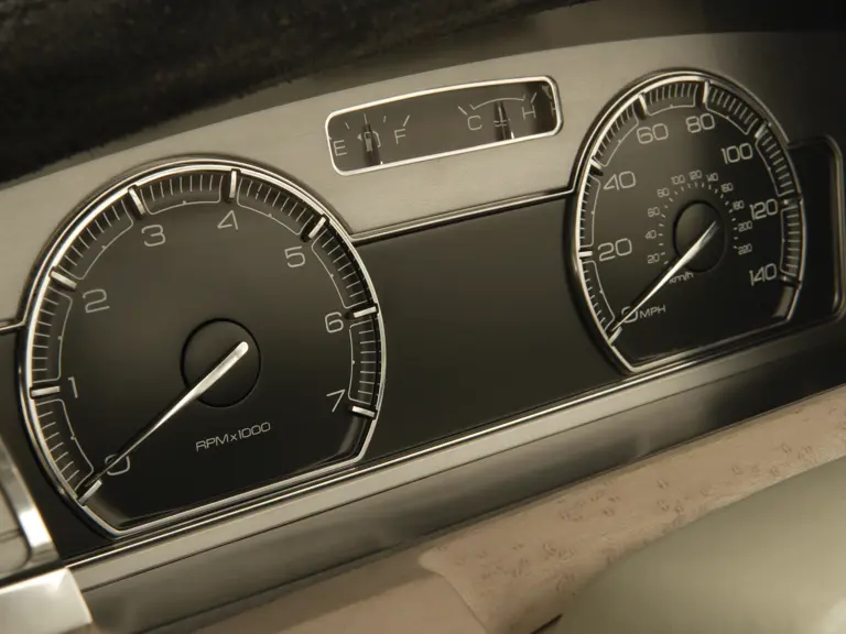 The finely detailed instruments of the Lincoln MKS were inspired by precision sports watches. 