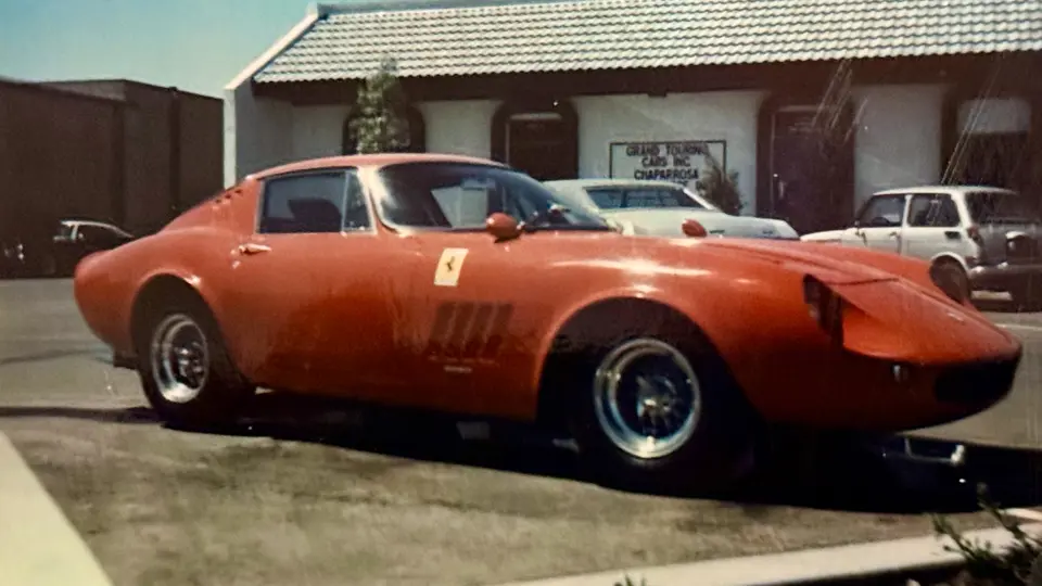 The Ferrari is captured outside the Grand Touring Cars Inc dealership of Harley Cluxton III in Phoenix, Arizona in the early-to-mid 1970s.