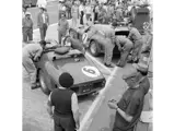 CIRCUIT DE LA SARTHE, FRANCE - JUNE 23: Olivier Gendebien / Phil Hill, SpA Ferrari SEFAC, Ferrari 330 TRI/LM (Spyder), Mike Parkes / Lorenzo Bandini, SpA Ferrari SEFAC, Ferrari 330 LM/GTO, and Ricardo Rodriguez / Pedro Rodriguez, SpA Ferrari SEFAC, Ferrari Dino 246 SP during the 24 Hours of Le Mans at Circuit de la Sarthe on June 23, 1962 in Circuit de la Sarthe, France. (Photo by LAT Images)