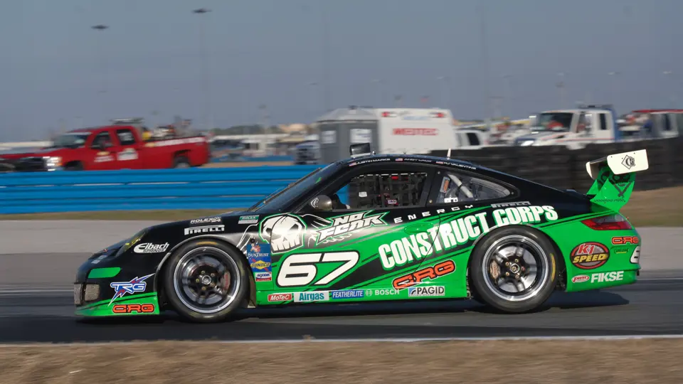 Pictured on its way to a class win at the 2009 24 Hours of Daytona, the GT class podium was filled entirely by Porsche.