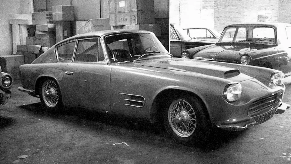 The Jaguar car is pictured in its newly reconfigured body style by Michelotti.