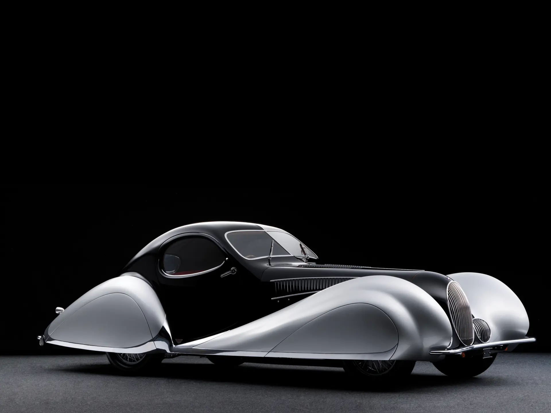 The 1937 Talbot Lago T150 SS Teardrop Coupé, designed by Figoni & Falaschi, known for its
