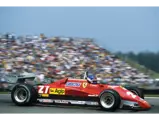 Patrick Tambay behind the wheel of the 126 C2 at the 1982 German Grand Prix, where he finished first overall.