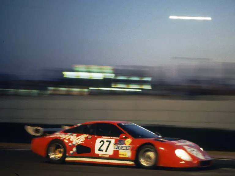 Driven by Roberto Marazzi, Maurizio Micangeli, and Dominique Lacaud, the Scuderia Bellancauto Ferrari 512 BB/LM retiredfro the 1984 24 Hours of Le Mans after a gearbox fault.