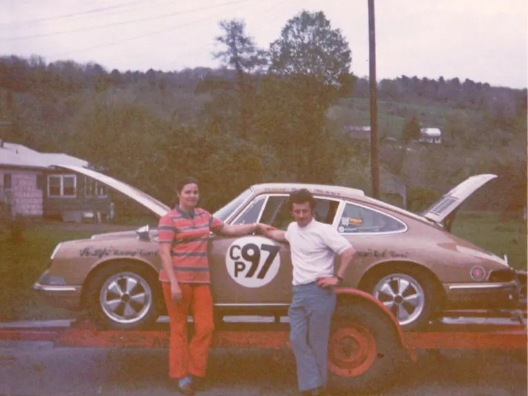 October 1971; Hans Niederer stands triumphant in his front yard as the newly-crowned SCCA C-Production class Regional champion. Note the Talbot racing mirrors, and ‘Hanjo Racing Team’ decal along the front fender.