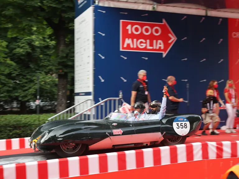 This Lotus Eleven crossing the podium at the 2021 Mille Miglia.