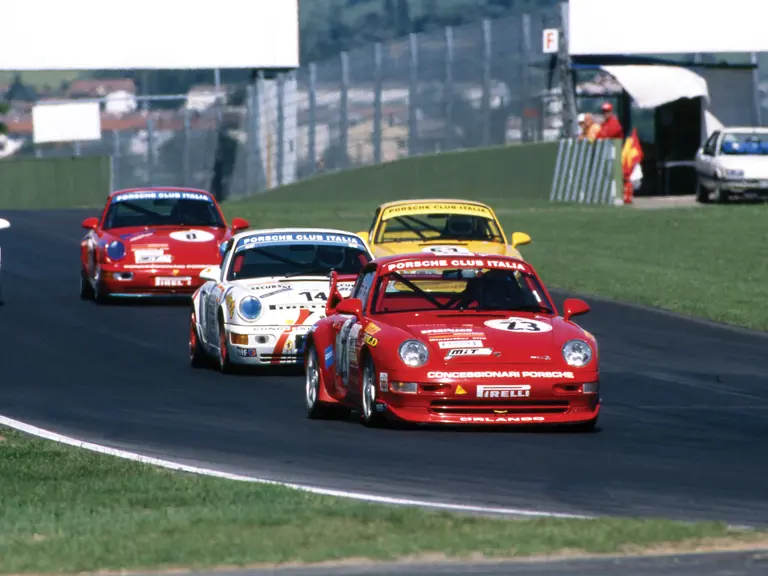 The Porsche is seen here racing at Imola in 1997.