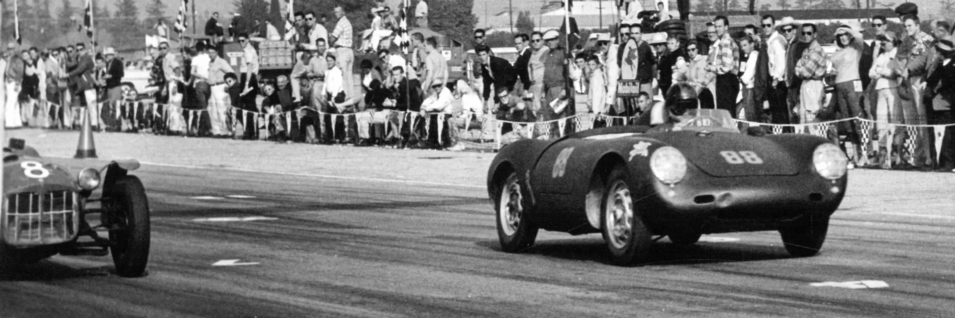 McAfee kicks off the 1958 season by steering chassis 550A-0116 to victory at Pomona.