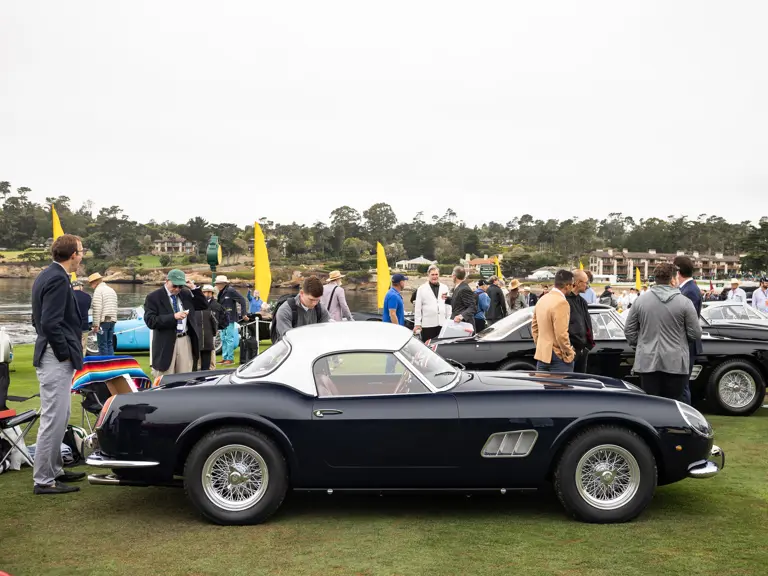 The Ferrari is captured on exhibition at the 2022 Pebble Beach Concours d’Elegance.