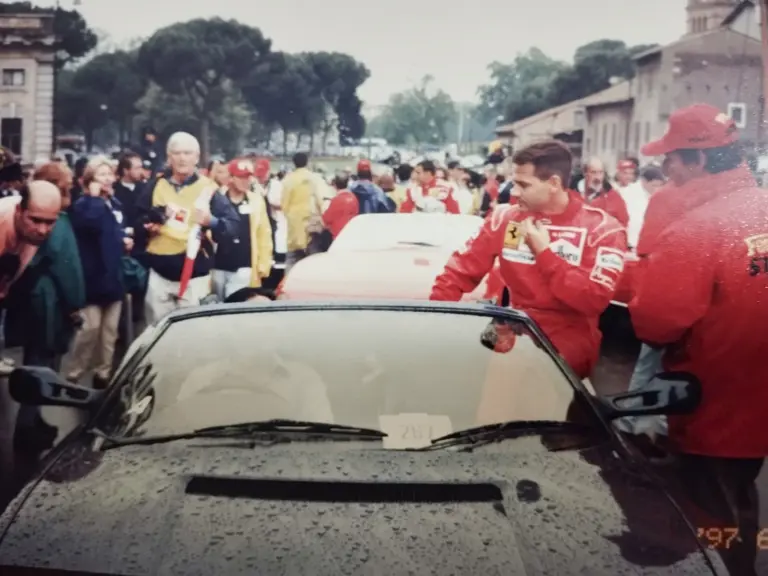Chassis 97310 at the Ferrari 50th Anniversary in June 1997 in Rome, driven by the consignor with Ferrari Formula 1 driver Nicola Larini as his passenger.