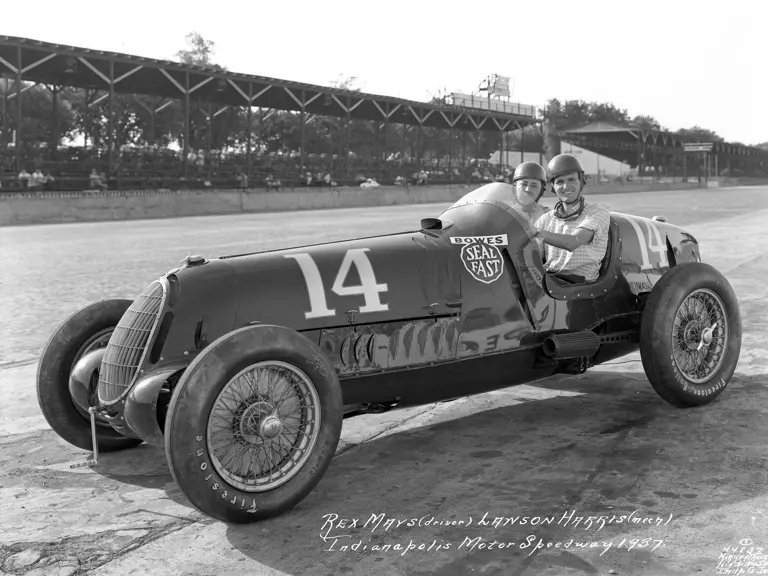 Rex Mays and mechanic Lawson Harris in chassis 50012, whose engine is now in the Giddings 8C 35, at the 1937 Indianapolis 500.
