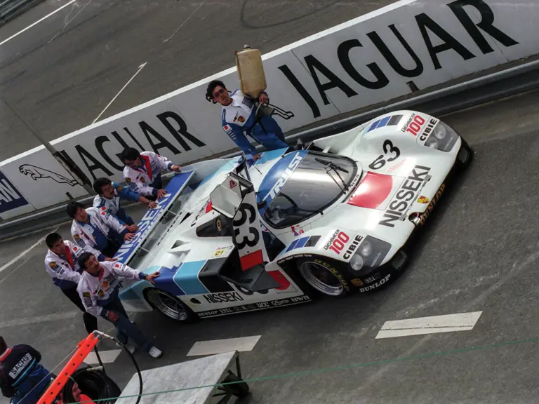Chassis number 962-159 as seen in the pits during the 1990 24 Hours of Le Mans.