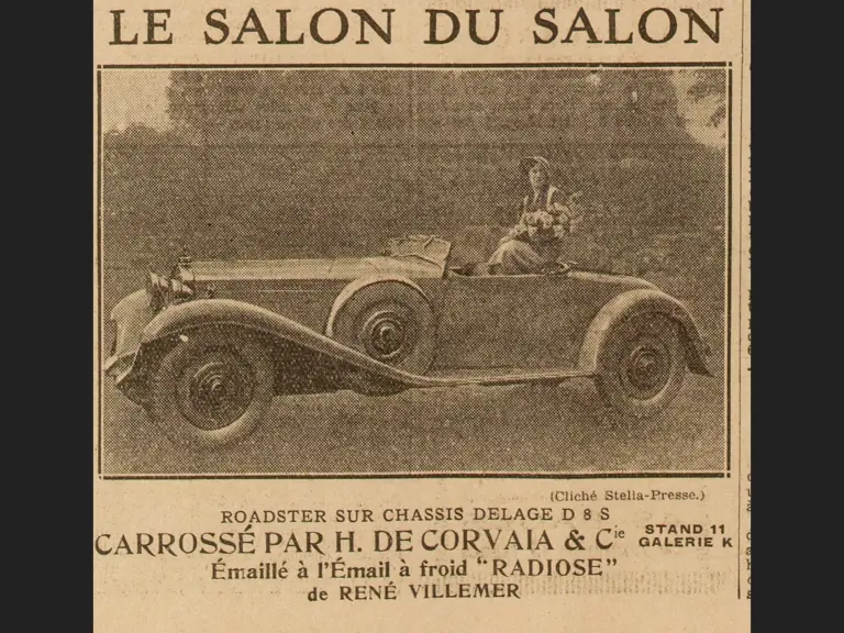 A period de Corvaia advertisement, showing the striking Delage in its element. 
