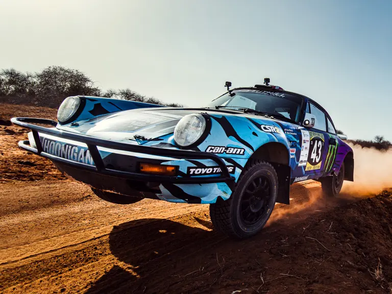 The Tuthill-prepared Porsche 911 SC 'Safari' on the 2022 East African Safari Classic, driven by Ken Block.