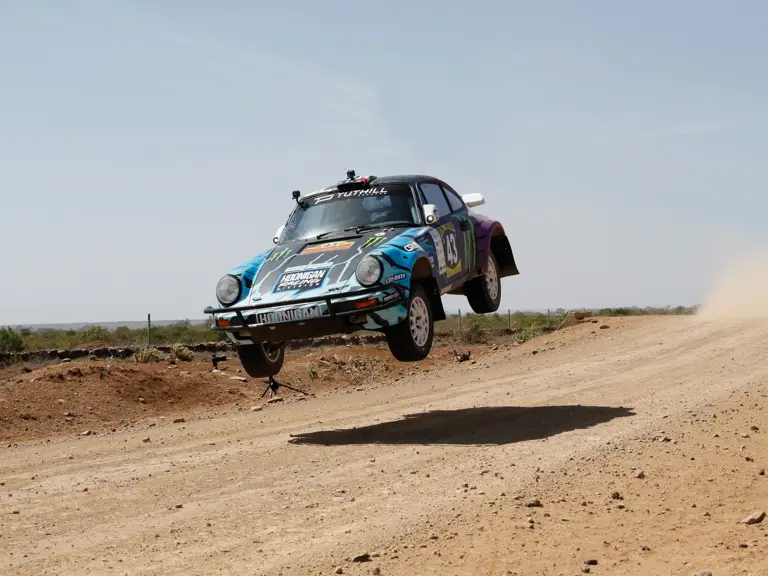 The Tuthill-prepared Porsche 911 SC 'Safari' on the 2022 East African Safari Classic, driven by Ken Block.