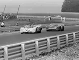 Alain de Cadenet leads Mario Cabral’s Porsche 917 K at the 1971 Cam Am race at Watkins Glen.