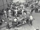 P/1032 (car #4) at the Ford garage in France ahead of the 1966 24 Hours of Le Mans.