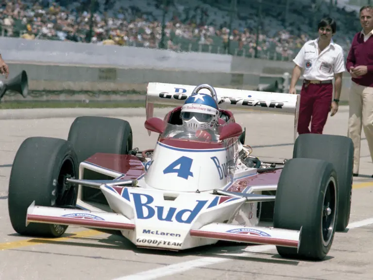 Johnny Rutherford competes at the 1979 Indianapolis 500 in his #4 McLaren M24B.