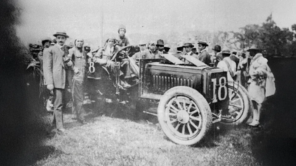 Augustine Casaux Driving at the Mexican Speed Trials, circa 1909. Augustine Casaux Driving at the Mexican Speed Trials, circa 1909.