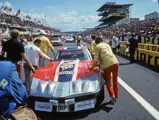 The #4 RED/NART Corvette lining up prior to the start of the 24 Hours of Le Mans, 1972.