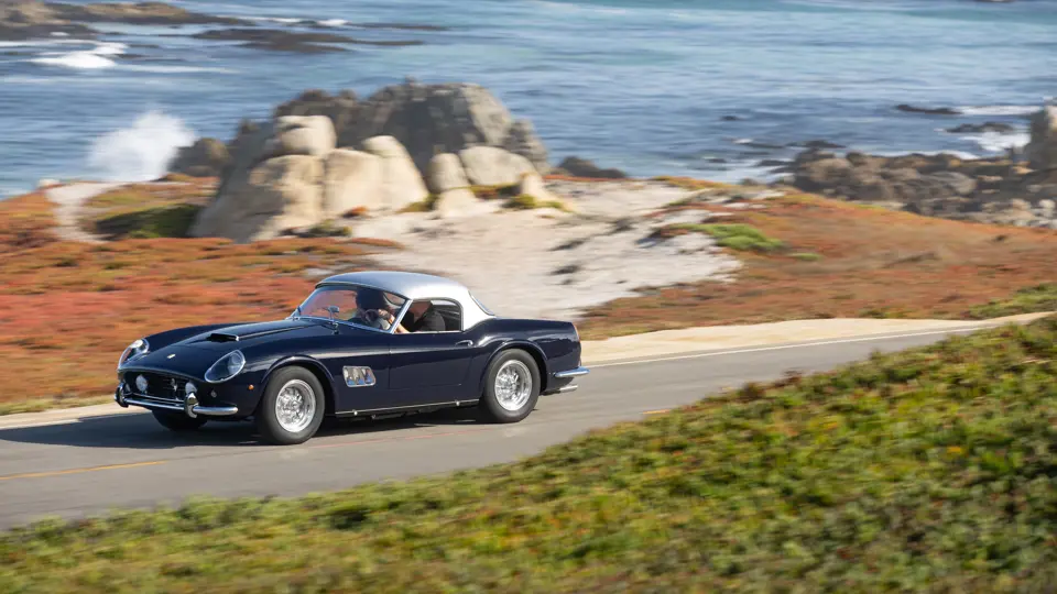 The Ferrari is captured on exhibition at the 2022 Pebble Beach Concours d’Elegance.